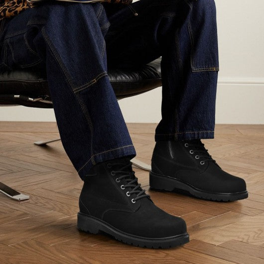 9-LIONS men's elevator shoes - high heel men boots - black nubuck leather boots with zipper 7CM / 2.76 Inches