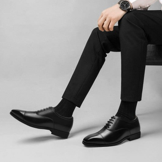 9-LIONS Height Increasing Formal Shoes - Black Leather Men's Oxford Shoes 6CM | 2.36 Inches
