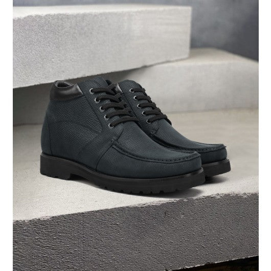 9-LIONS Height Increasing Boots For Men - Black Nubuck Square Toe Boots 10CM | 3.94 Inches