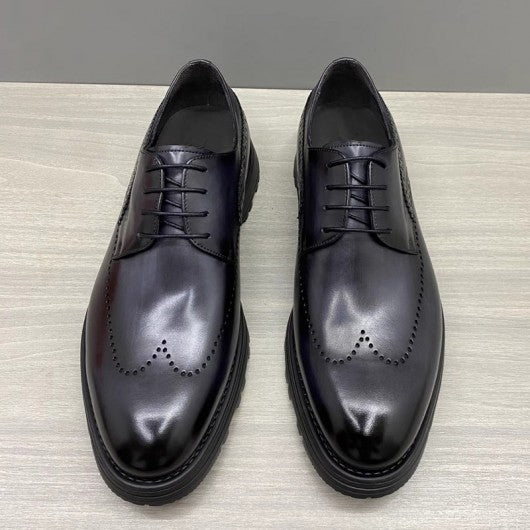 9-LIONS Height Increasing Dress Shoes for Men - Black & Grey Leather Men Taller Shoes 7CM / 2.76 Inches