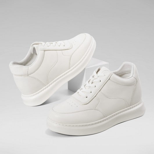 9-LIONS Men's Shoes With Higher Heels - White Leather Elevator Shoes That Make You Taller 9CM / 3.54 Inches