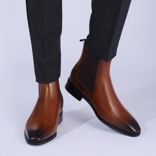 9-LIONS Men's Elevator Shoes Height Increasing Dress Shoes Brown Chelsea Boots 7CM / 2.76Inches