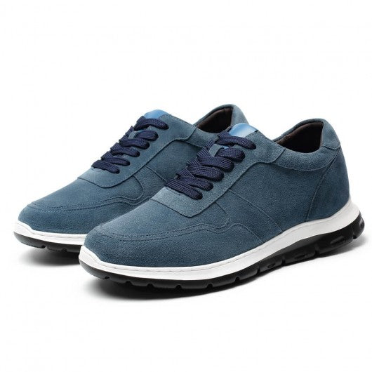 9-LIONS Casual Men Taller Shoes - Navy Suede Elevator Sneakers For Men 7CM / 2.76 Inches taller
