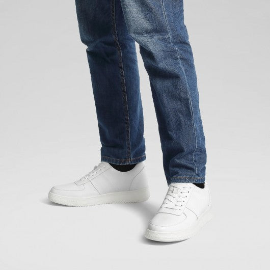 9-LIONS Height Increasing Shoes For Men - Casual Elevator Shoes - Cowhide Leather Men's White Shoes 2.36 Inches / 6 CM