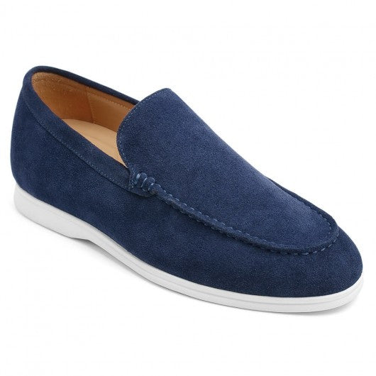 9-LIONS Men's Elevator Shoes - Navy Suede Apron toe Loafer Shoes that Make You Taller 5 CM / 1.95 Inches