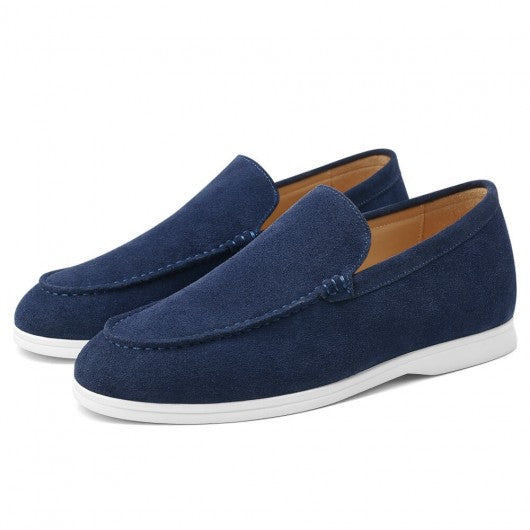 9-LIONS Men's Elevator Shoes - Navy Suede Apron toe Loafer Shoes that Make You Taller 5 CM / 1.95 Inches