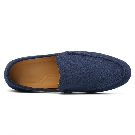 9-LIONS Men's Elevator Shoes - Navy Suede Apron toe Loafer Shoes that Make You Taller 5 CM / 1.95 Inches