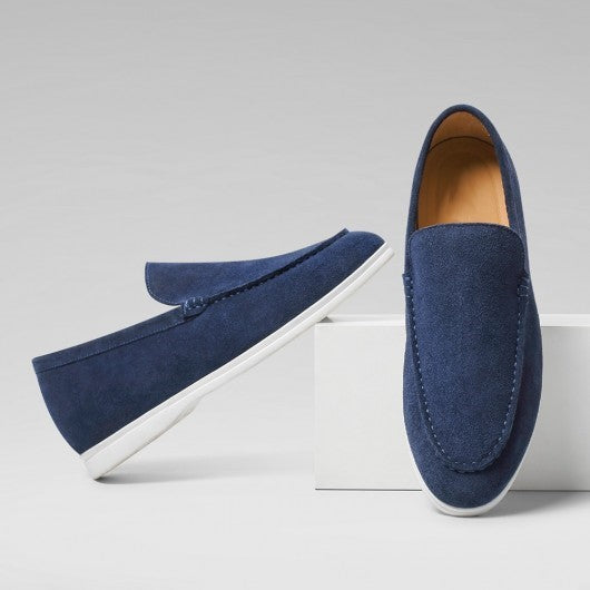 9-LIONS Men's Elevator Shoes - Navy Suede Apron toe Loafer Shoes that Make You Taller 5 CM / 1.95 Inches