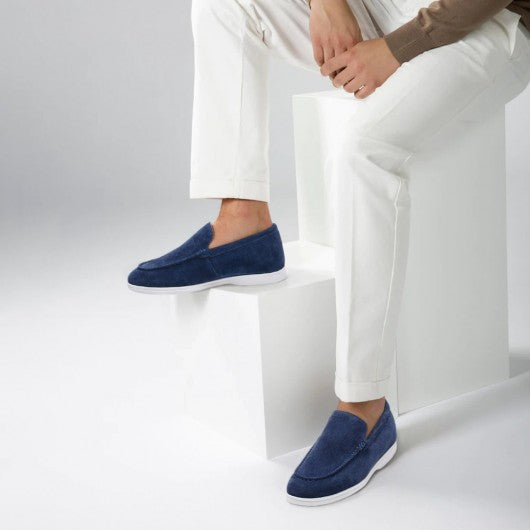 9-LIONS Men's Elevator Shoes - Navy Suede Apron toe Loafer Shoes that Make You Taller 5 CM / 1.95 Inches