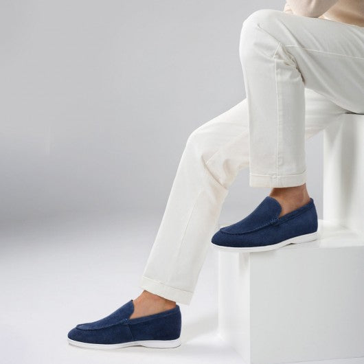 9-LIONS Men's Elevator Shoes - Navy Suede Apron toe Loafer Shoes that Make You Taller 5 CM / 1.95 Inches