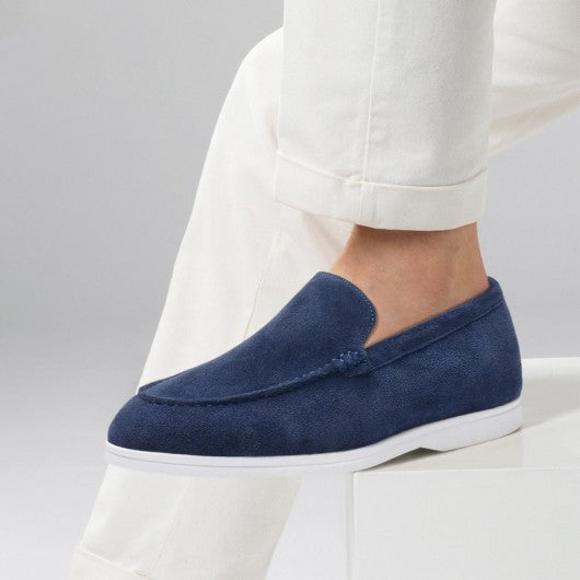 9-LIONS Men's Elevator Shoes - Navy Suede Apron toe Loafer Shoes that Make You Taller 5 CM / 1.95 Inches