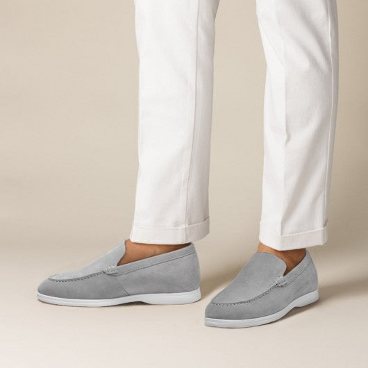 9-LIONS Elevator Shoes for Men - Gray Suede Apron toe Loafer Shoes that Make You Taller 5 CM / 1.95 Inches
