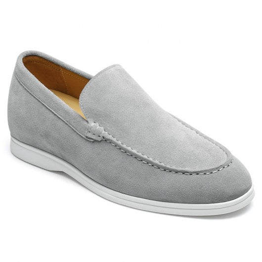9-LIONS Elevator Shoes for Men - Gray Suede Apron toe Loafer Shoes that Make You Taller 5 CM / 1.95 Inches
