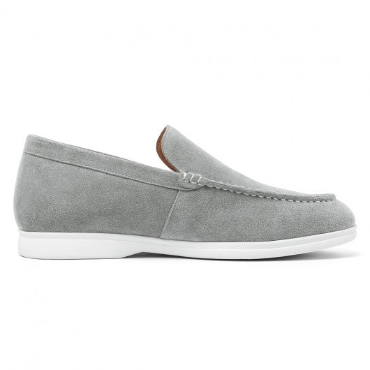 9-LIONS Elevator Shoes for Men - Gray Suede Apron toe Loafer Shoes that Make You Taller 5 CM / 1.95 Inches