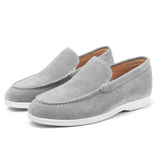 9-LIONS Elevator Shoes for Men - Gray Suede Apron toe Loafer Shoes that Make You Taller 5 CM / 1.95 Inches