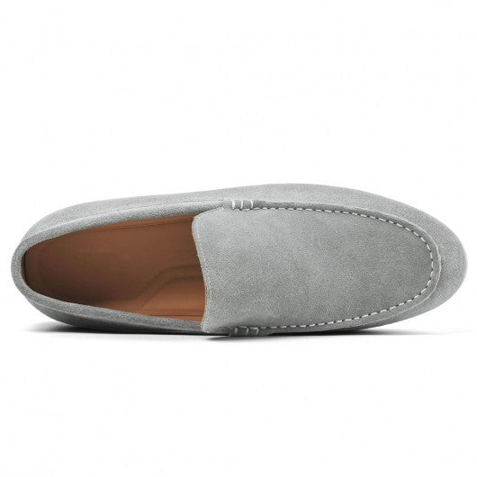 9-LIONS Elevator Shoes for Men - Gray Suede Apron toe Loafer Shoes that Make You Taller 5 CM / 1.95 Inches