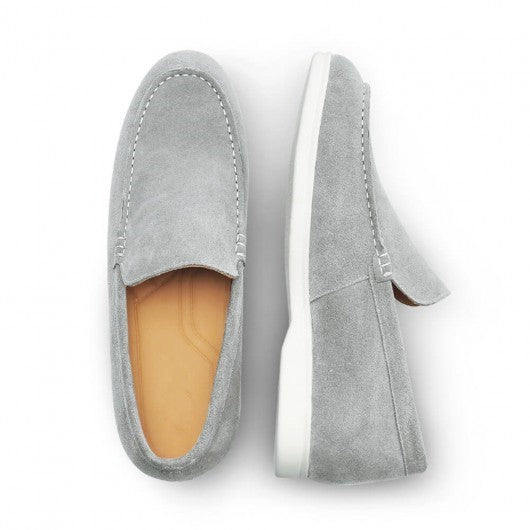 9-LIONS Elevator Shoes for Men - Gray Suede Apron toe Loafer Shoes that Make You Taller 5 CM / 1.95 Inches