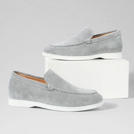 9-LIONS Elevator Shoes for Men - Gray Suede Apron toe Loafer Shoes that Make You Taller 5 CM / 1.95 Inches