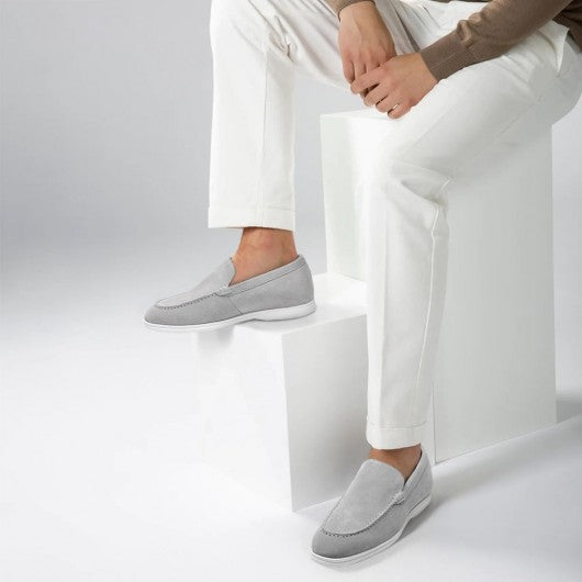 9-LIONS Elevator Shoes for Men - Gray Suede Apron toe Loafer Shoes that Make You Taller 5 CM / 1.95 Inches