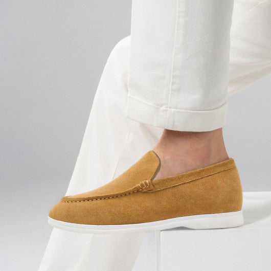 9-LIONS Hidden Heel Shoes for Men - Brown Suede Apron toe Loafer Shoes that Make You Taller 5 CM / 1.95 Inches