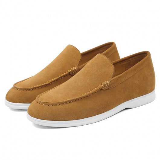 9-LIONS Hidden Heel Shoes for Men - Brown Suede Apron toe Loafer Shoes that Make You Taller 5 CM / 1.95 Inches