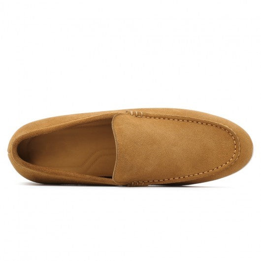 9-LIONS Hidden Heel Shoes for Men - Brown Suede Apron toe Loafer Shoes that Make You Taller 5 CM / 1.95 Inches