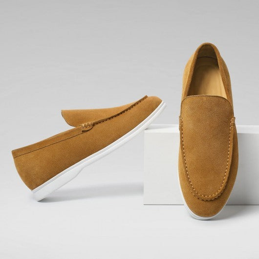 9-LIONS Hidden Heel Shoes for Men - Brown Suede Apron toe Loafer Shoes that Make You Taller 5 CM / 1.95 Inches