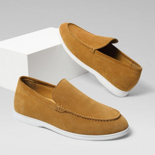 9-LIONS Hidden Heel Shoes for Men - Brown Suede Apron toe Loafer Shoes that Make You Taller 5 CM / 1.95 Inches
