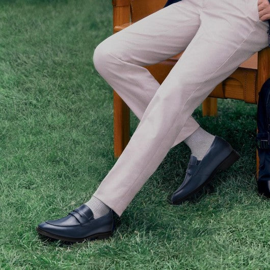 9-LIONS Height Increasing Dress Shoes - Blue Leather Slip-On Loafers 7CM | 2.76 Inches