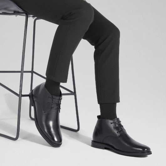 9-LIONS Height Increasing Boots - Black Leather Men's Dress Boots 2.36 Inches / 6CM