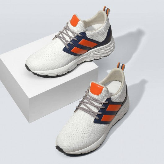 9-LIONS Elevator Shoes For Men - Causal High Heeled Sneakers White Breathable Knit 3.15 Inches / 8 CM