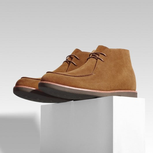 9-LIONS Chukka elevator boots - handcrafted brown suede men's height increasing casual boots 7 CM / 2.76 Inches