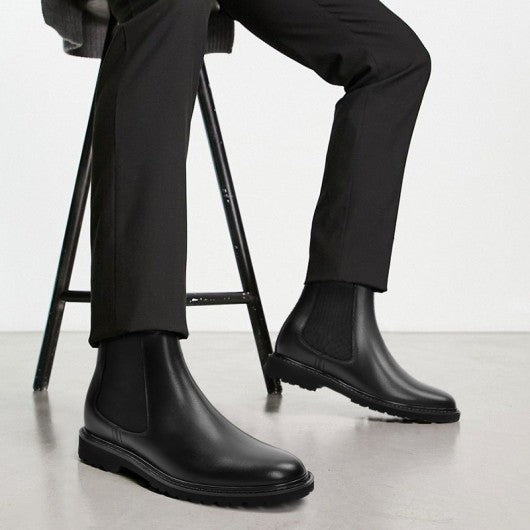 9-LIONS Mens Elevator Boots - Black Leather Men's Chelsea Boots 3.15 Inches / 8CM