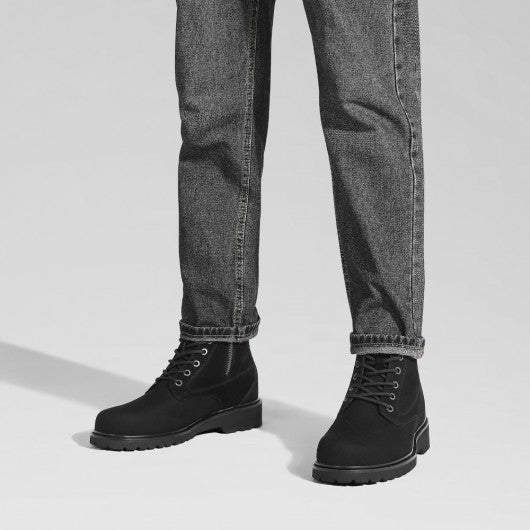 9-LIONS men's elevator shoes - high heel men boots - black nubuck leather boots with zipper 7CM / 2.76 Inches