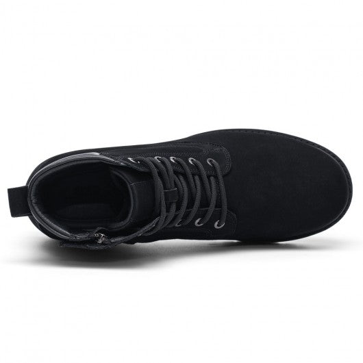 9-LIONS men's elevator shoes - high heel men boots - black nubuck leather boots with zipper 7CM / 2.76 Inches