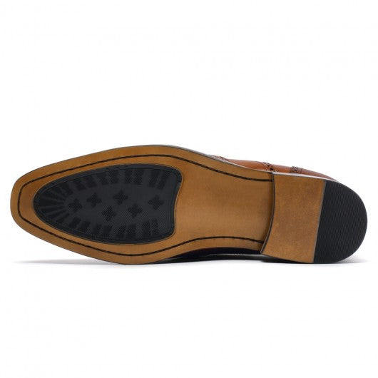 9-LIONS Men's Elevator Dress Shoes - Brown Leather Wingtip Oxford Shoes 6CM | 2.36 Inches