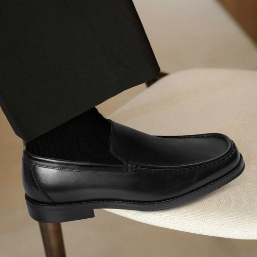 9-LIONS Elevator Shoes For Men - Black Leather Slip-On Business Casual Shoes 5CM / 1.95 Inches