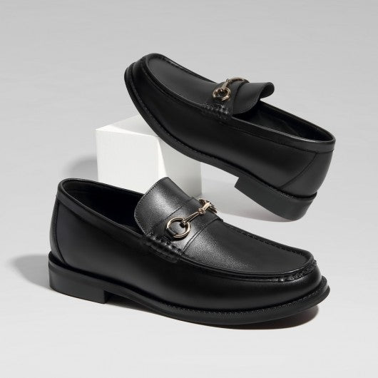 9-LIONS Men's Elevator Loafers - Black Leather Height Increasing Loafer Shoes 5CM / 1.95 Inches