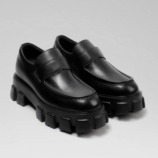 9-LIONS Black Calfskin Men's Loafer Shoes that Make you Taller 2.76 Inches / 7 CM