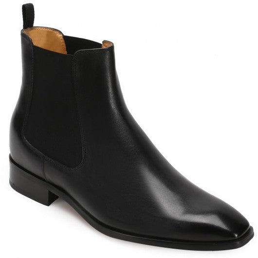 9-LIONS Height Increasing Chelsea boots Black Leather Tall Men Shoes High Heel Boots for Men 7CM / 2.76 Inches