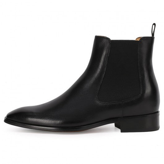9-LIONS Height Increasing Chelsea boots Black Leather Tall Men Shoes High Heel Boots for Men 7CM / 2.76 Inches