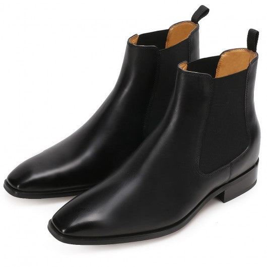 9-LIONS Height Increasing Chelsea boots Black Leather Tall Men Shoes High Heel Boots for Men 7CM / 2.76 Inches