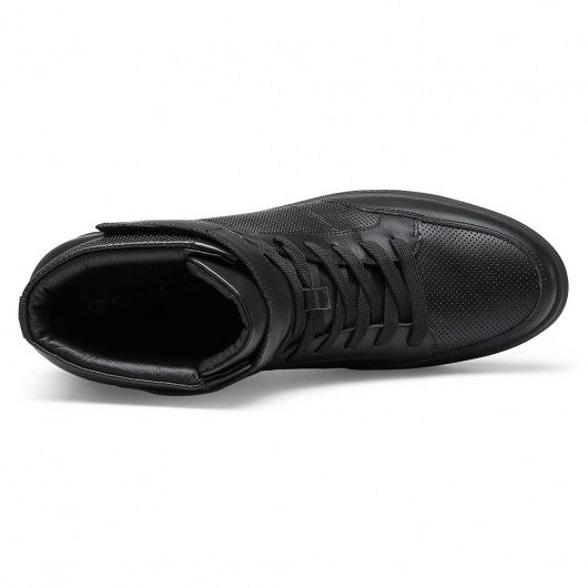 9-LIONS height increasing sneakers - men's leather high top sneakers - black - 7 CM / 2.76 inches taller