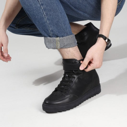 9-LIONS height increasing sneakers - men's leather high top sneakers - black - 7 CM / 2.76 inches taller