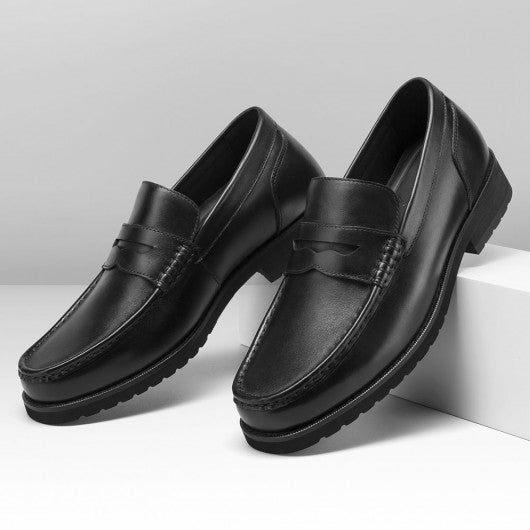 9-LIONS mens elevator loafers - high heel lifting shoes - black men's penny loafers 6CM / 2.36 inches