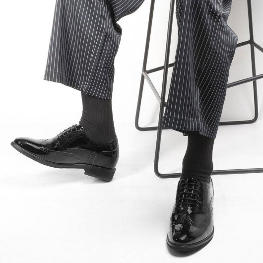 9-LIONS men's elevator shoes men's high heel dress shoes black leather oxford brogues 8CM/3.15 Inches