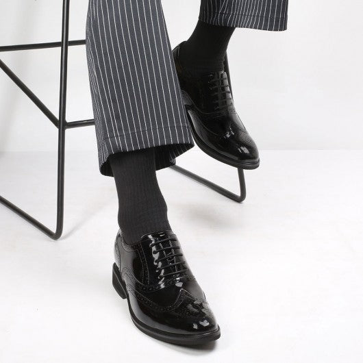 9-LIONS men's elevator shoes men's high heel dress shoes black leather oxford brogues 8CM/3.15 Inches