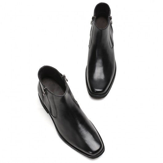 9-LIONS Elevator Boots For Men Black Leather With Side Zipper Boots Get Taller 8CM / 3.15 Inches