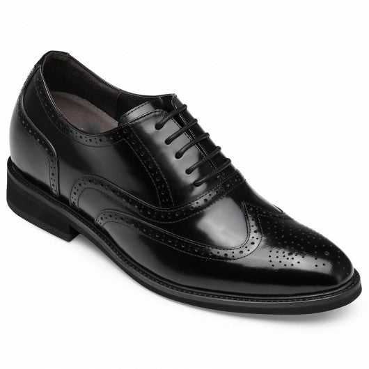 9-LIONS men's elevator shoes men's high heel dress shoes black leather oxford brogues 8CM/3.15 Inches