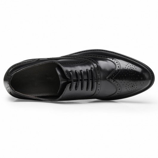 9-LIONS men's elevator shoes men's high heel dress shoes black leather oxford brogues 8CM/3.15 Inches